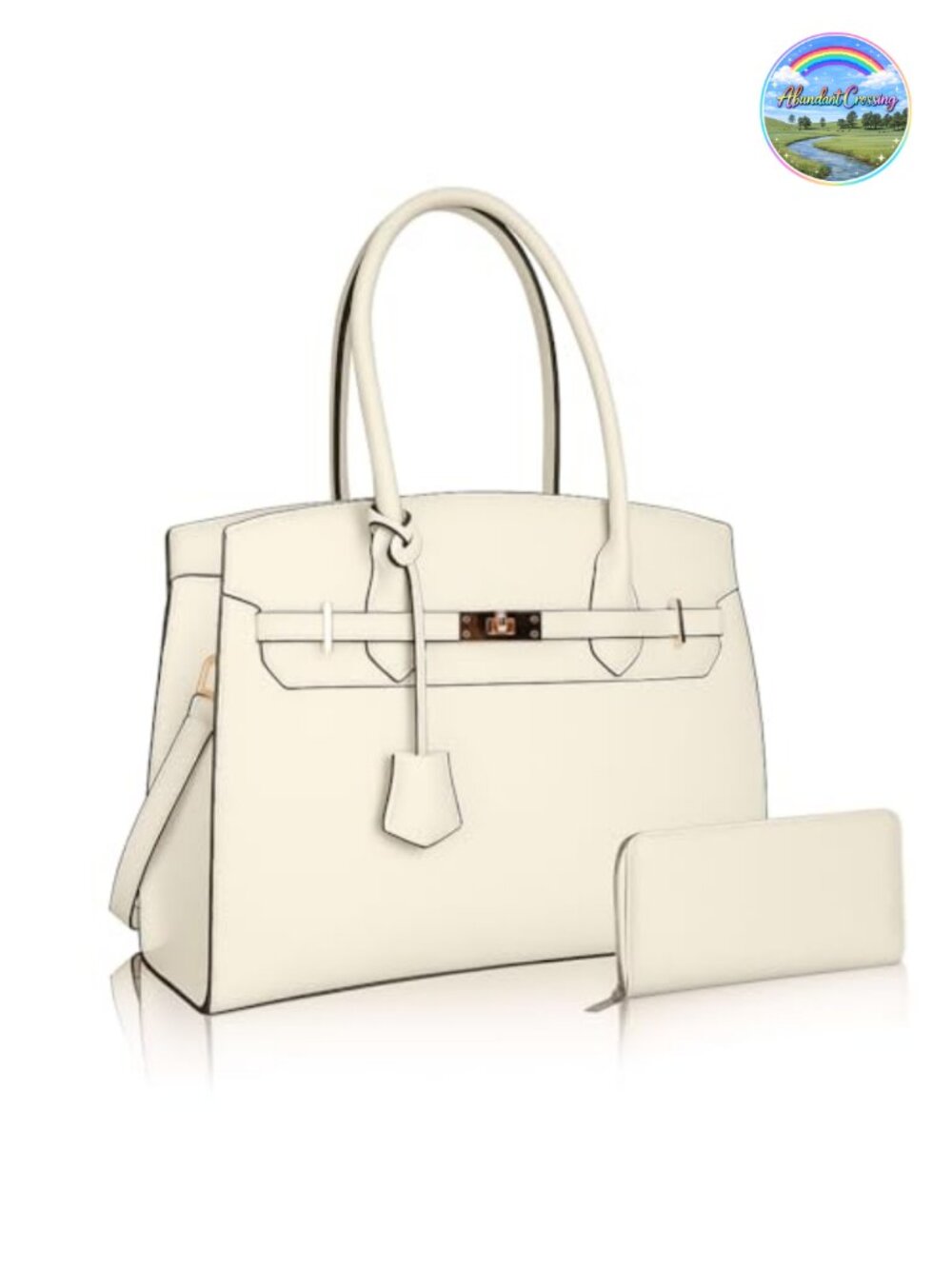 Vegan Leather Satchel Top Handle Shoulder Bag with Wallet 2-Piece Set